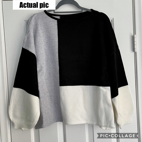 Black, White, & Gray Color Block Sweater - Picture 4 of 4